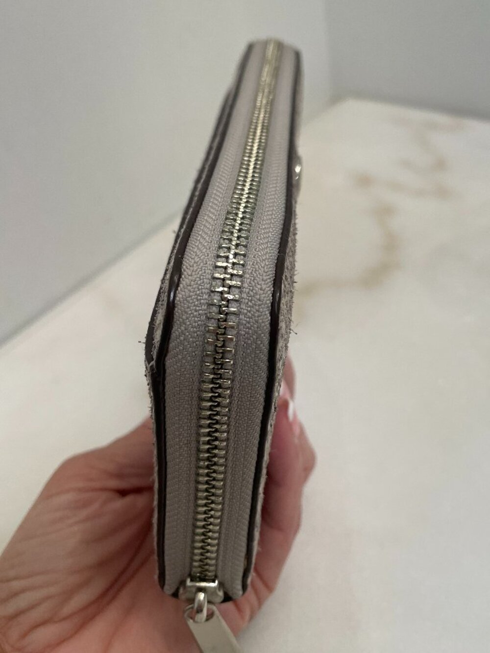 Coach Gray Snakeskin Leather Accordion Style Zip Around Wallet - Picture 6 of 16